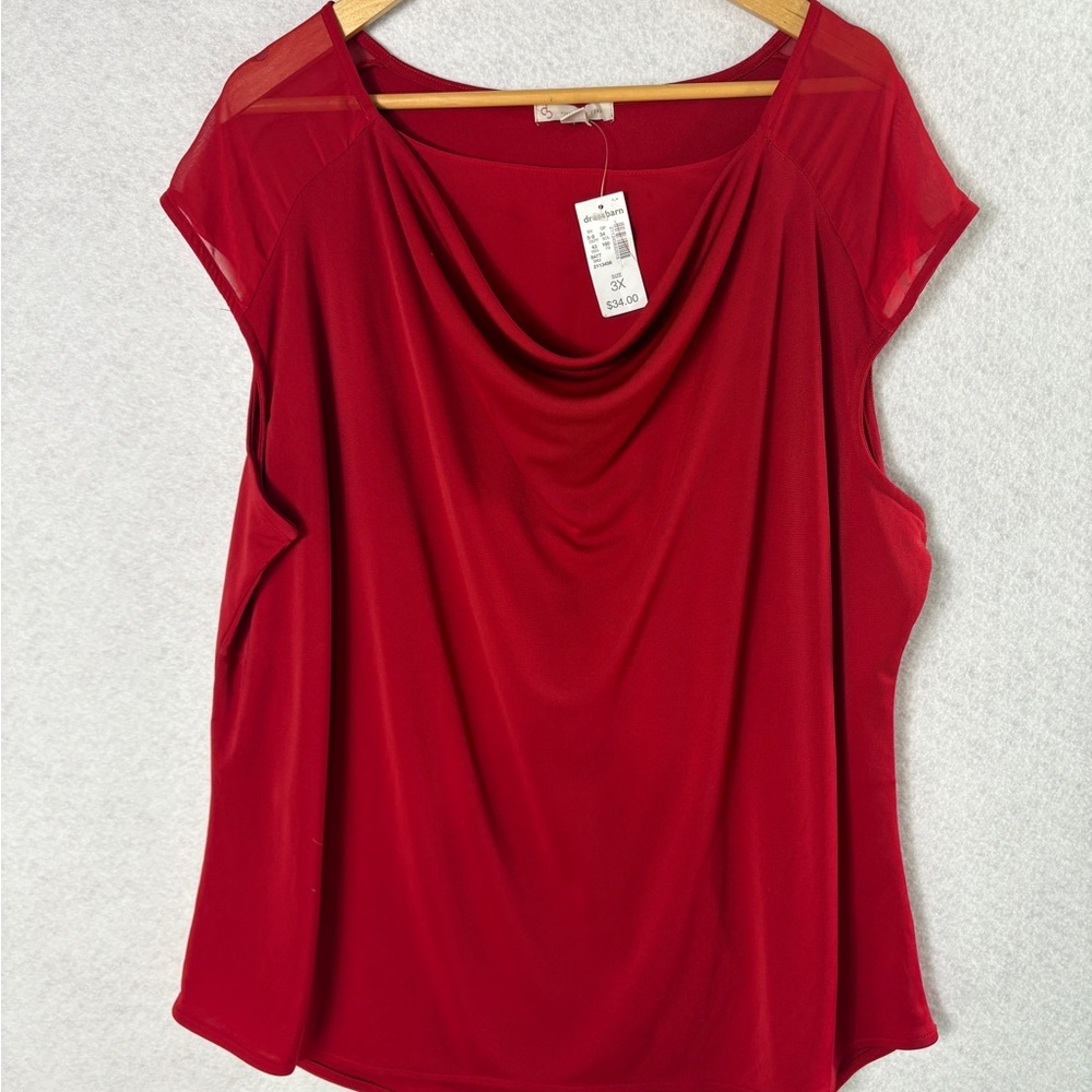 dressbarn Red Draped Cowl Neck Cap Sleeve Blouse